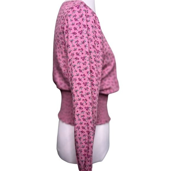 Daisy & Delilah Pink Cropped V Neck Smocked Blouse Size M - Picture 5 of 8